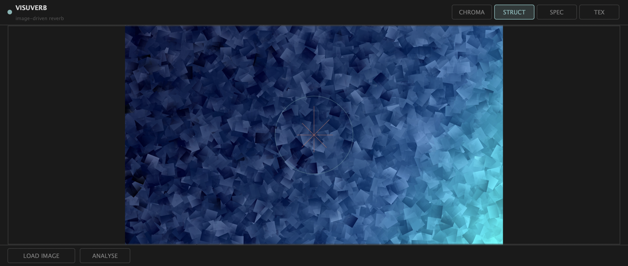 Visuverb image zone with a blue geometric image loaded in Structural mode